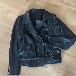 Quince Black Leather Motorcycle Jacket Asymmetrical Design
